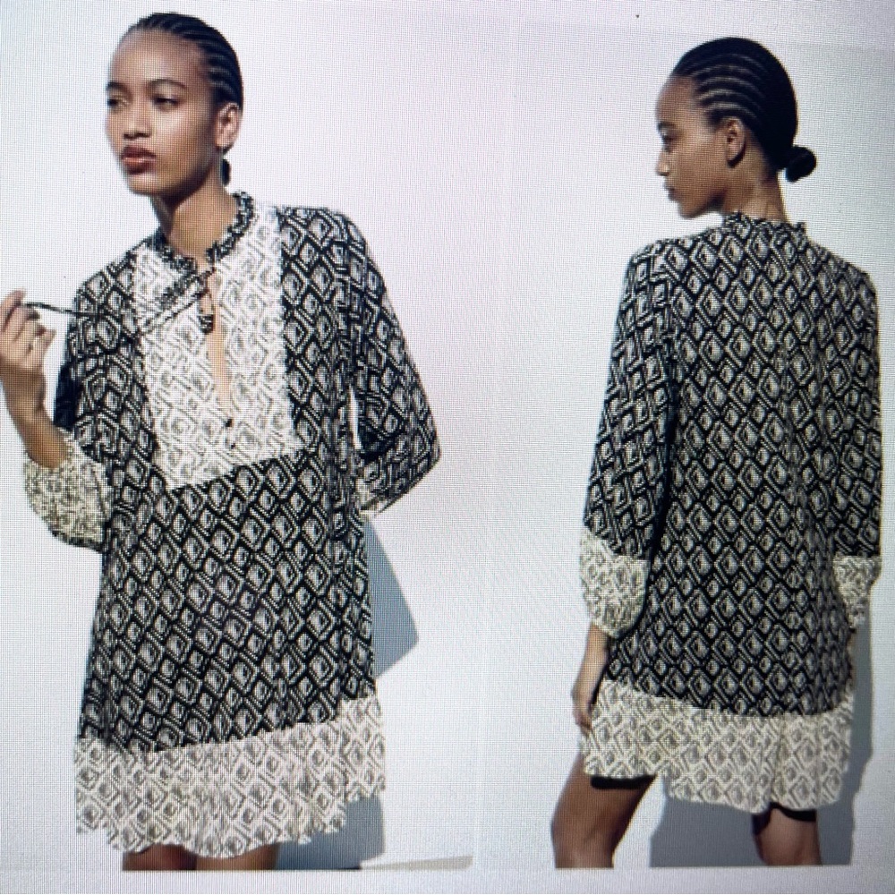 Zara Patchwork Geo Contrast Print Bohemian Mini Dress Size M NWT - Picture 4 of 16